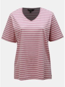 Ružové pruhované basic tričko s rozparkami Ulla Popken