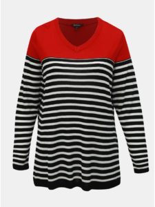Čierno–červený pruhovaný tenký sveter Ulla Popken