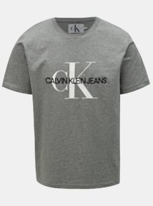 Sivé pánske melírované tričko s potlačou Calvin Klein Jeans
