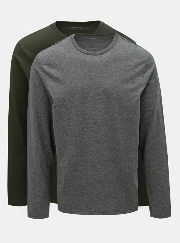 Balenie dvoch basic regular fit tričiek v sivej a tmavozelenej farbe Burton Menswear London