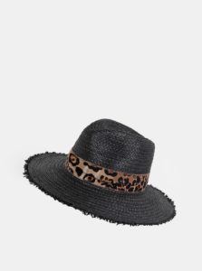 Čierny klobúk so stuhou s leopardím vzorom Dorothy Perkins