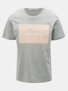 Sivé pánske melírované tričko s potlačou Calvin Klein Jeans