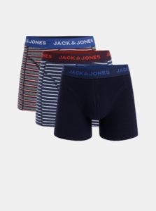 Sada troch pruhovaných boxeriek v šedej a modrej farbe Jack & Jones Strip