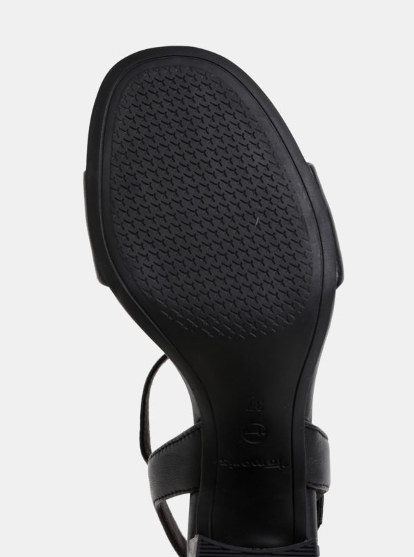 Čierne kožené sandálky na podpätku Tamaris