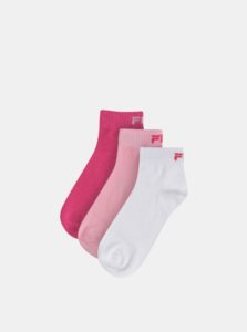 Sada troch párov dámskych kotníkových ponožiek v rúžovej a bielej farbe  FILA