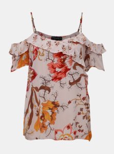 Svetlorúžový kvetovaný top s odhalenými ramenami Dorothy Perkins