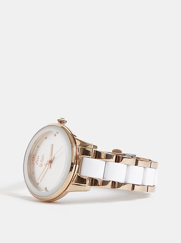 Dámske hodinky s nerezovým remienkom v bielej a zlatej farbe Lee Cooper