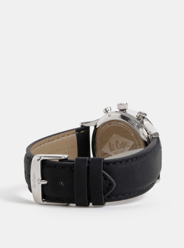 Pánske hodinky s čiernym koženým remienkom Lee Cooper