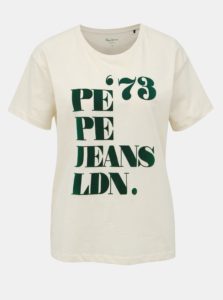 Krémové dámské tričko s potlačou Pepe Jeans Mia