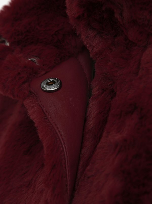 Vínový krátky kabát z umelej kožušiny ONLY Vida
