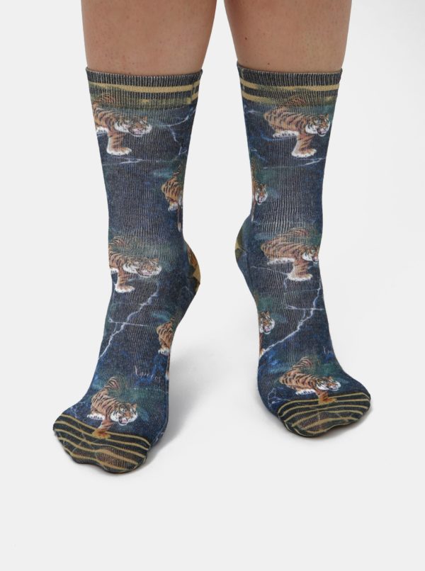 Modré dámske vzorované ponožky XPOOOS
