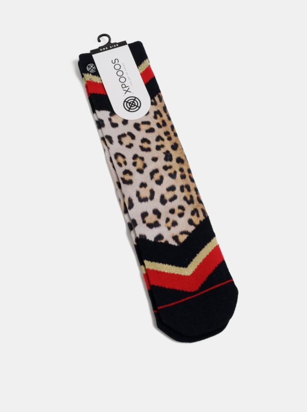 Čierno-béžové dámske ponožky s leopardím vzorom XPOOOS