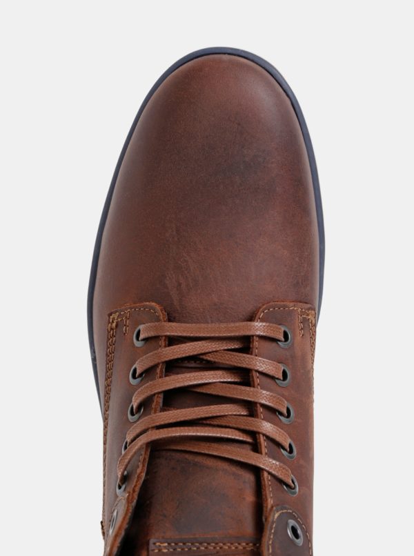 Hnedé pánske kožené kotníkové topánky Jack & Jones Tubar