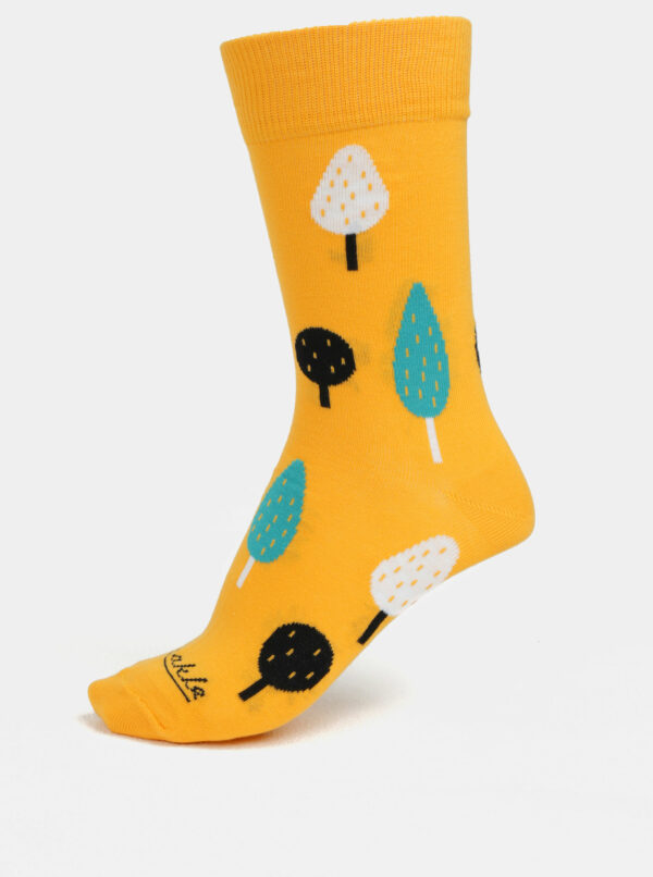 Žlté unisex ponožky s motívom stromov Fusakle Ovocný sad