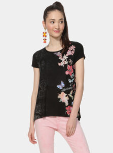 Čierne kvetované tričko Desigual Panama