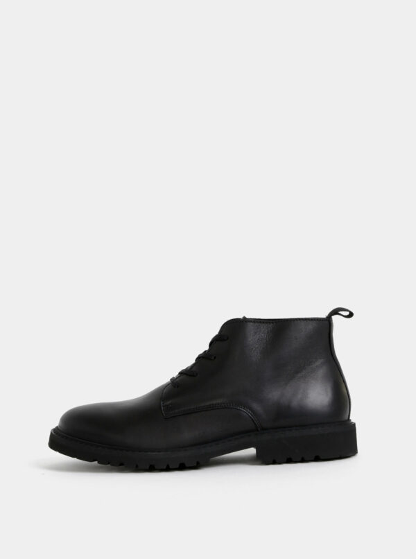Čierne kožené členkové topánky Selected Homme Daniel
