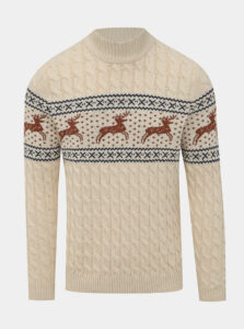 Béžový vzorovaný sveter Selected Homme Reindeer