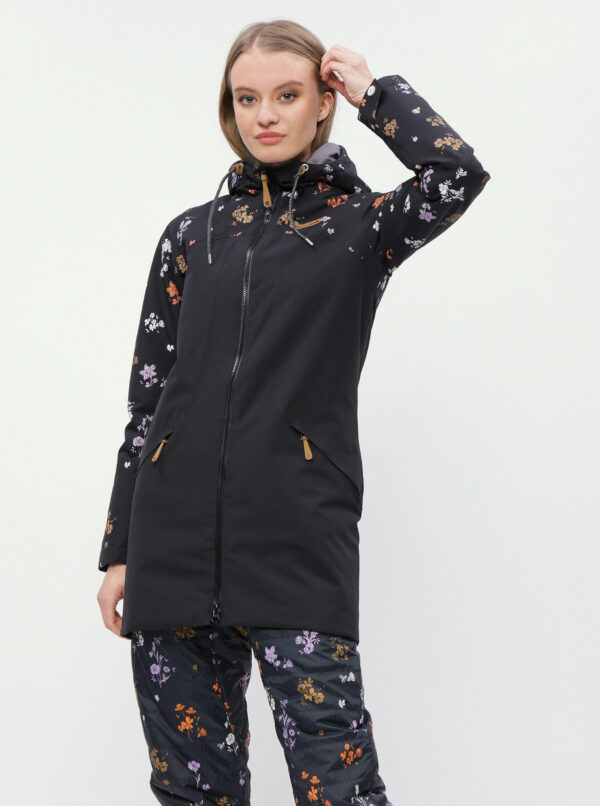 Čierny dámsky kvetovaný funkčný zimný kabát Maloja Nahum