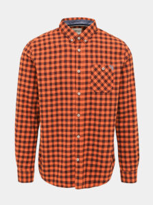 Oranžová pánska kockovaná regular fit košeľa Tom Tailor