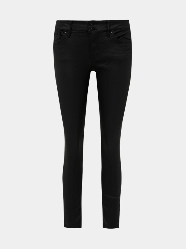 Čierne skinny fit nohavice s povrchovou úpravou Tom Tailor Denim