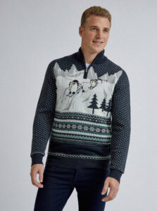 Tmavomodrý sveter s vianočným motívom Burton Menswear London