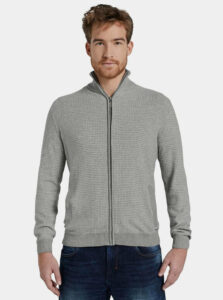 Svetlošedý pánsky sveter na zips Tom Tailor