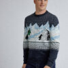 Tmavomodrý vzorovaný sveter s výšivkou Burton Menswear London Penguin Polygon