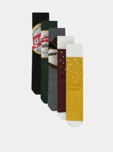 Sada piatich párov pánskych vzorovaných ponožiek v zelenej, hnedej a čiernej farbe M&Co