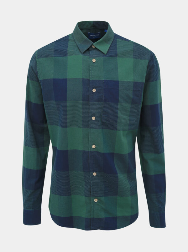 Modro-zelená kockovaná slim fit košeľa Jack & Jones Indie