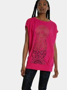 Rúžové vzorované tričko Desigual