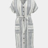 Krémovo-šedé pruhované šaty s prímesou ľanu Dorothy Perkins Petite