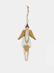 Krémová drevená vianočná dekorácia v tvare anjela Sass & Belle Rustic Angel