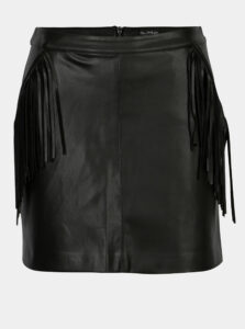 Čierna koženková mini sukňa so strapcami Miss Selfridge