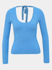 Modrý sveter s výstrihom na chrbte Miss Selfridge