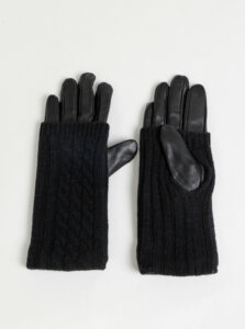 Čierne kožené rukavice s vlneným detailom VERO MODA Mia