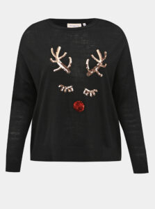 Čierny sveter s vianočným motívom ONLY CARMAKOMA Glam