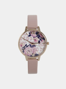 Dámske hodinky s rúžovým remienkom z vegánskej kože Olivia Burton