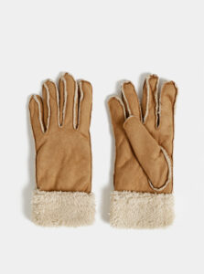 Hnedé rukavice v semišovej úprave s umelým kožúškom M&Co