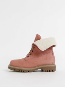 Rúžové dámske kožené členkové zimné topánky Tom Tailor
