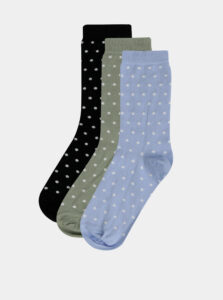Sada troch párov bodkovaných ponožiek v svetlomodrej, kaki a čiernej farbe M&Co