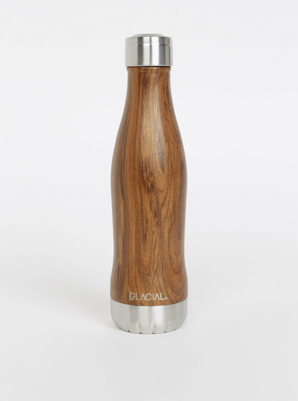 Hnedá vzorovaná fľaša GLACIAL Wood 400 ml