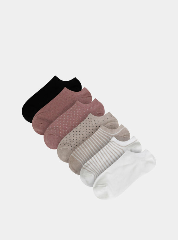 Sada siedmich párov vzorovaných nízkých ponožek v bielej, béžovej, rúžovej a čiernej farbe TALLY WEiJL Flip