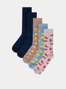 Sada piatich párov vzorovaných ponožiek v rúžovej a modrej farbe Burton Menswear London
