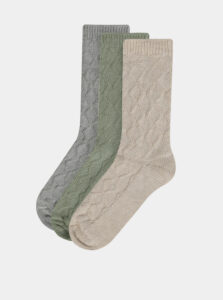 Sada troch párov ponožiek v béžovej, zelenej a šedej farbe M&Co