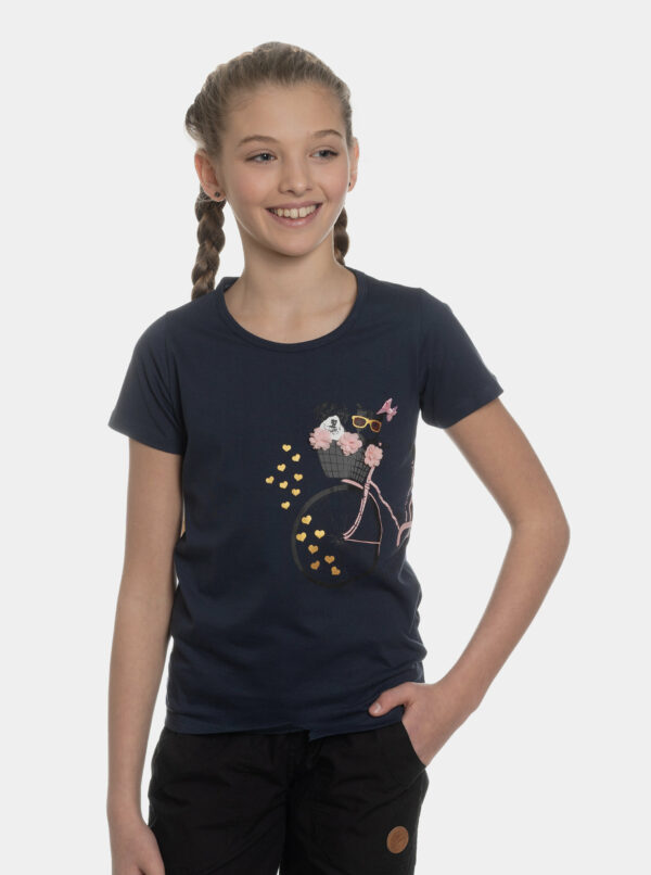 Tmavomodré dievčenské tričko s potlačou SAM 73