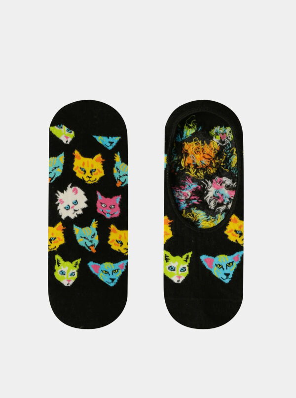 Čierne dámske nízke vzorované ponožky Happy Socks Funny Cat