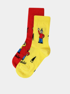 Detské vzorované ponožky v červenej a žltej farbe Fusakle Pat a Mat