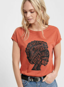 Tehlové tričko s potlačou Jacqueline de Yong Alana