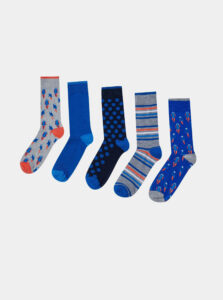 Sada piatich modrých vzorovaných ponožiek Burton Menswear London