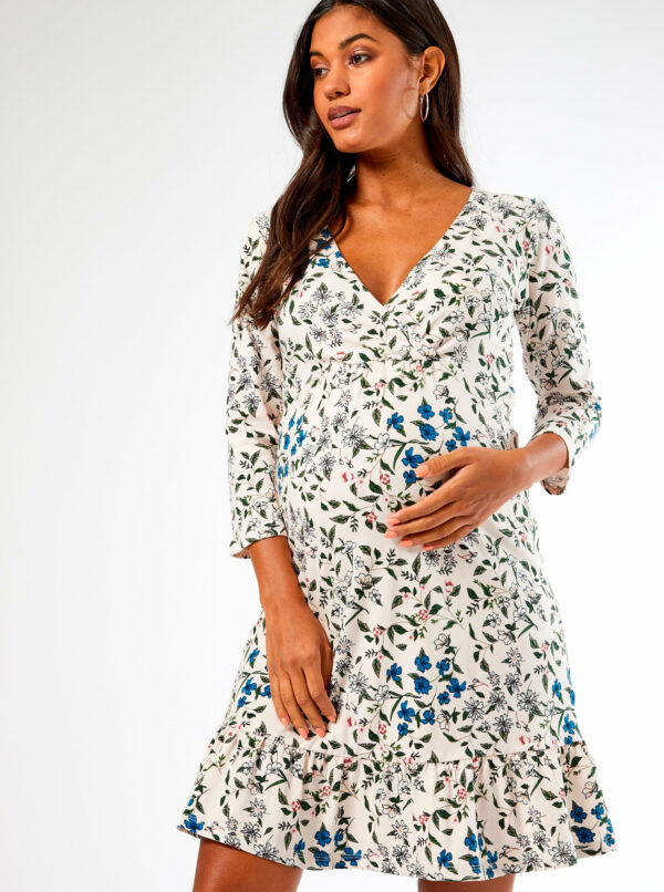 Krémové kvetované tehotenské šaty Dorothy Perkins Maternity